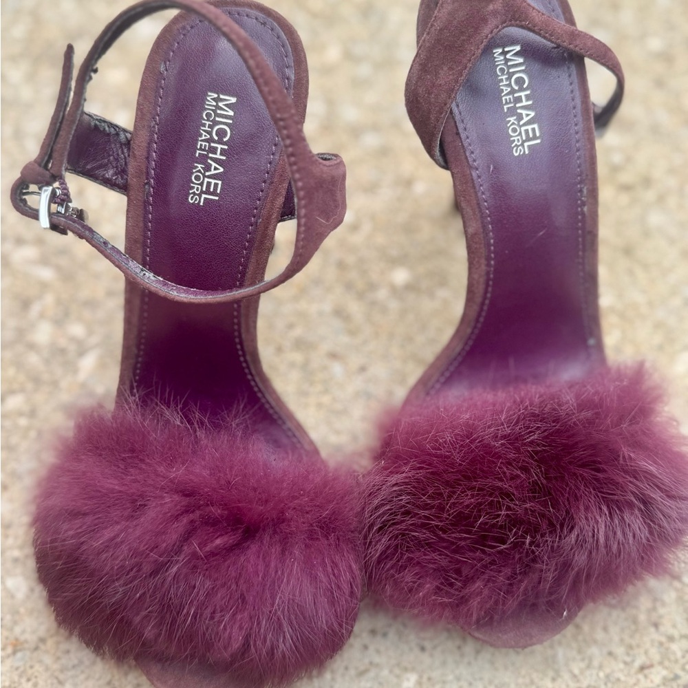 Michael Kors Burgundy Heels with Fluffy Detail - Picture 5 of 13